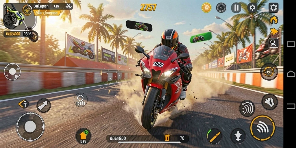 Tampilan gameplay balap motor yang mendebarkan dari 2757.