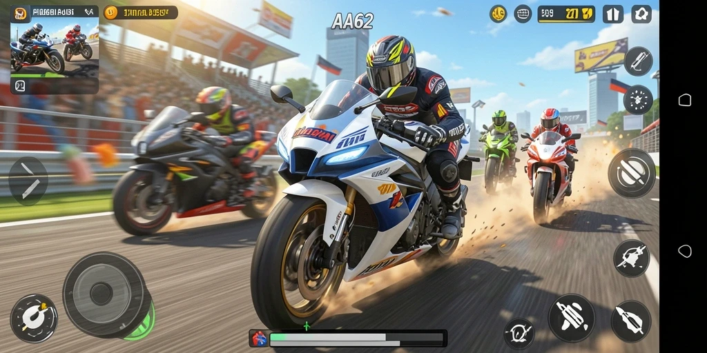 Gameplay seru balapan motor di trek penuh tantangan.