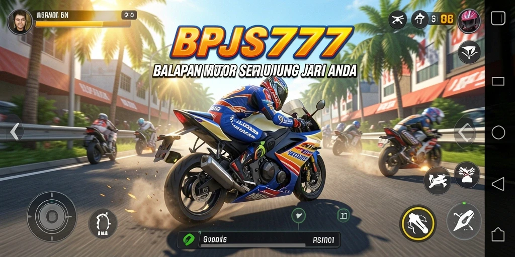 Tampilan gameplay seru dalam balapan motor BPJS777.
