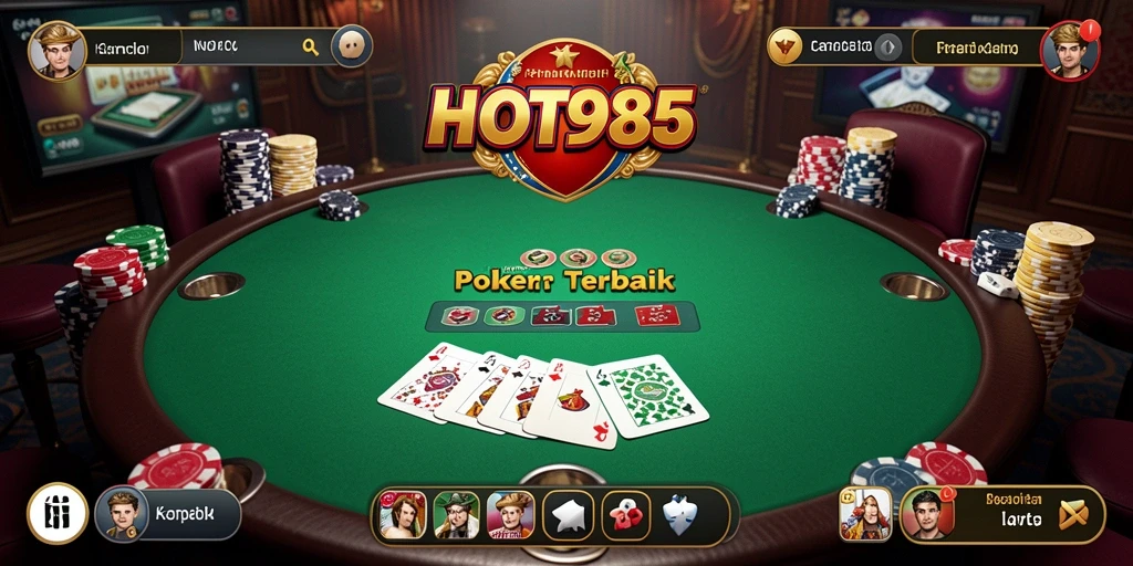 Screenshot utama dari HOT985 menampilkan gameplay seru di meja poker.