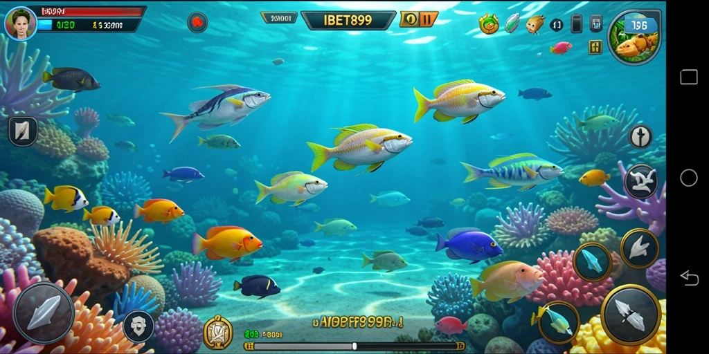 Tampilan menarik dari gameplay IBET899 dengan berbagai ikan yang siap ditembak.