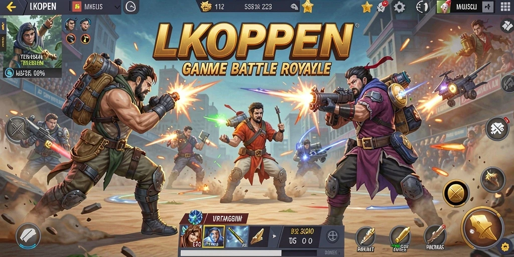 Screenshot gameplay LKOPEN menampilkan pertempuran seru Battle Royale.