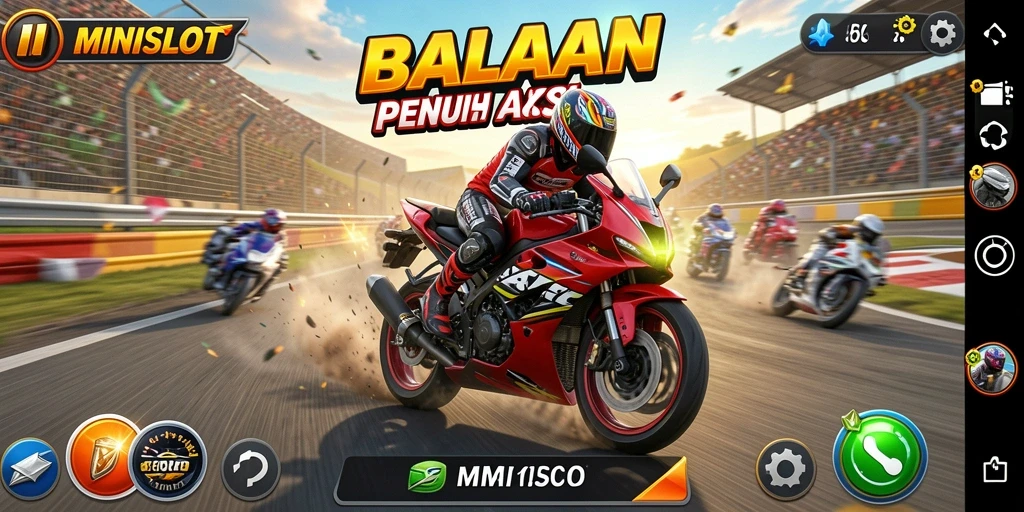 Tampilan gameplay balapan motor dari MINISLOT yang mendebarkan.
