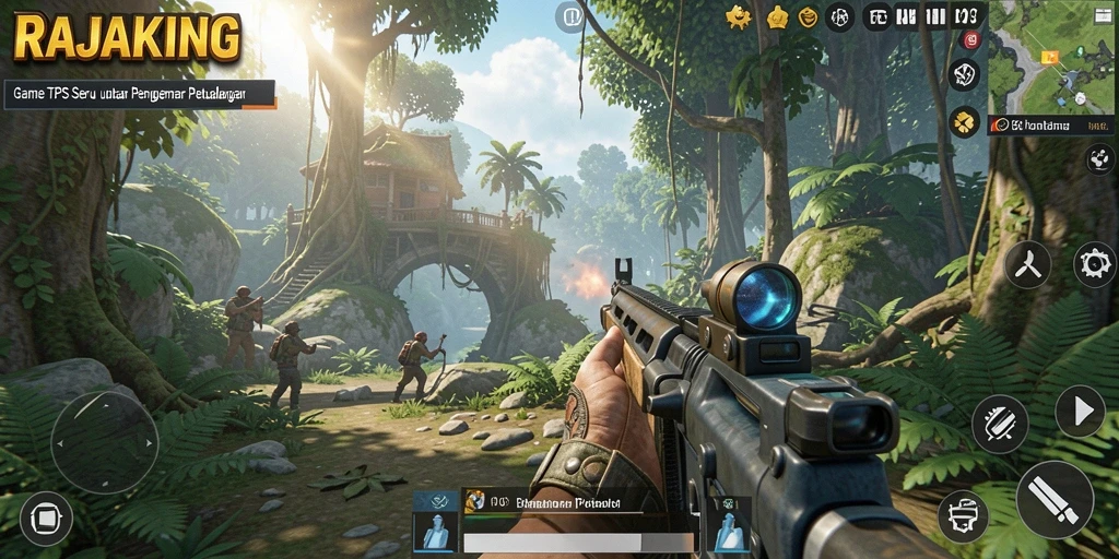 Tampilan gameplay menegangkan di RAJAKING dengan aksi tembak-menembak seru.