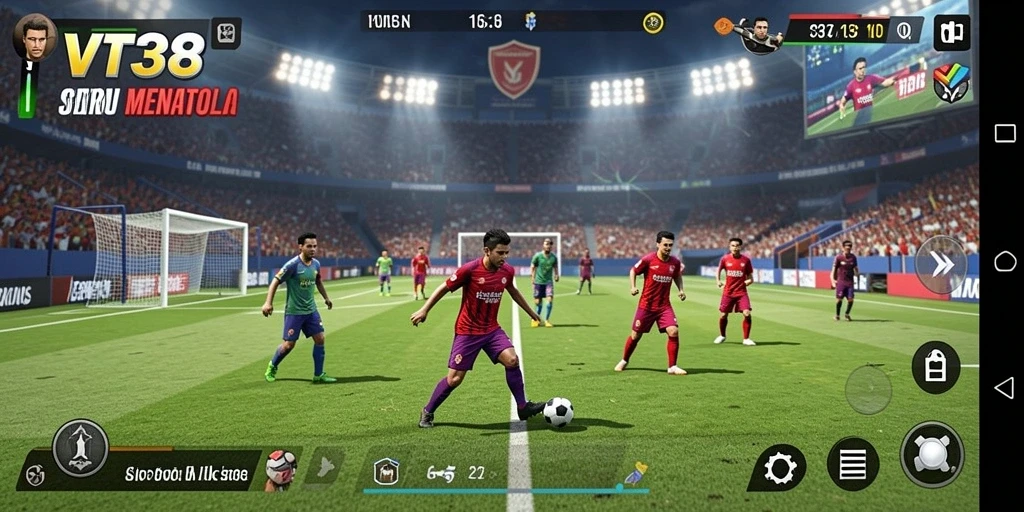 Tampilan gameplay VT38 yang mendebarkan dalam permainan sepak bola.